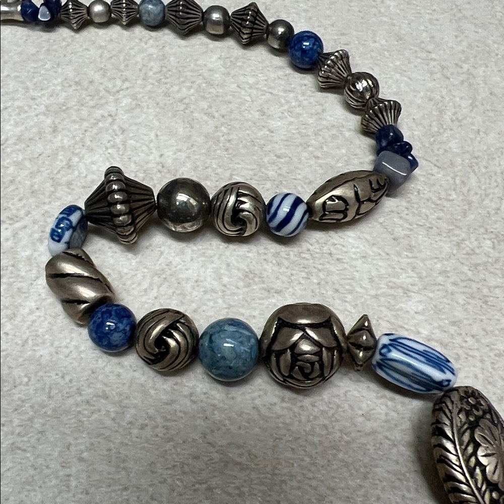 Silver Cross Pendant with Beaded Chain - Picture 2 of 5